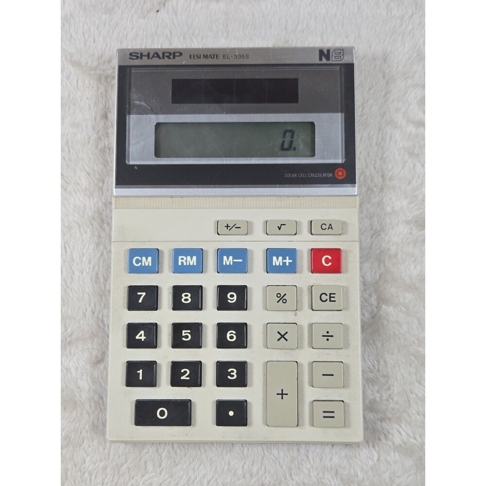 Vtg Sharp Elsi Mate Calculator EL335S Solar Cell Operated Desktop Flip Stand